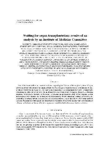 Waiting for organ transplantation results of an analysis by an Institute of Medicine Committee