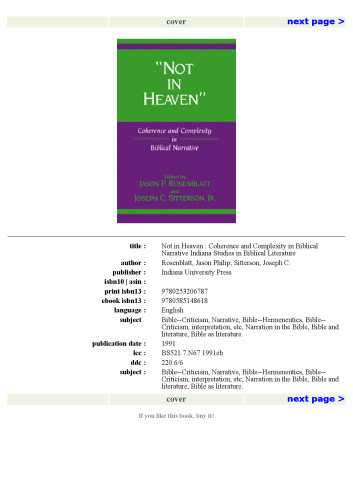 Not in Heaven: Coherence and Complexity in Biblical Narrative (Indiana Studies in Biblical Literature)