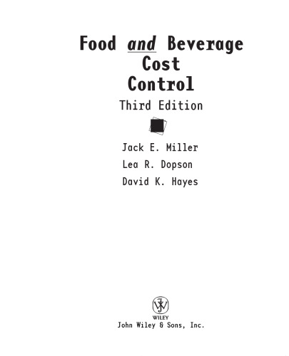 Food and Beverage Cost Control, 3rd ed