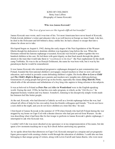 The King of Children: The Life and Death of Janusz Korczak