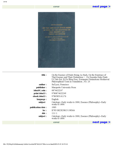 On the Essence of Finite Being As Such, on the Essence of That Essence and Their Distinction (Mediaeval Philosophical Texts in Translation)