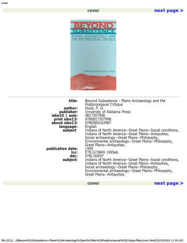 Beyond Subsistence: Plains Archaeology and the Postprocessual Critique