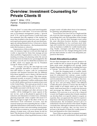 Investment Counseling for Private Clients III