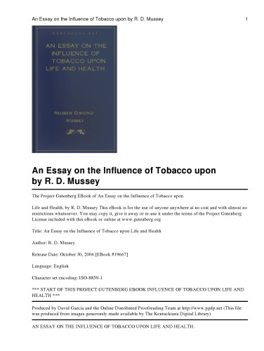 An Essay on the Influence of Tobacco upon Life and Health