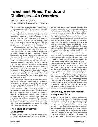 Investment Firms: Trends and Challenges