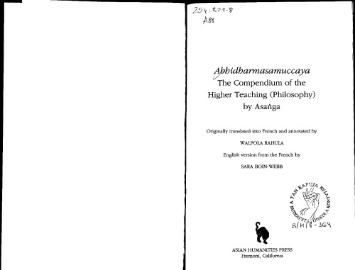 Abhidharmasamuccaya: The Compendium of the Higher Teaching (Philosophy)
