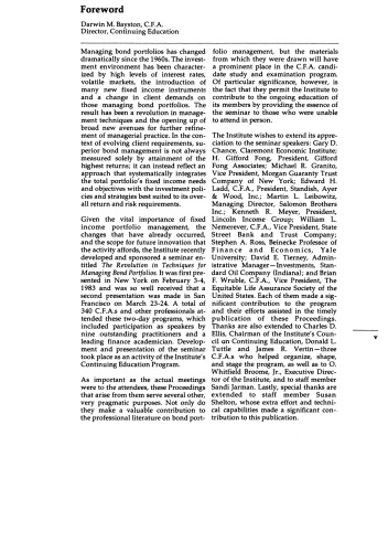 The Revolution in Techniques for Managing Bond Portfolios