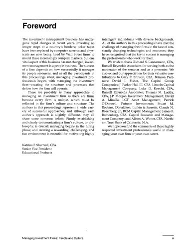 Managing Investment Firms: People and Culture