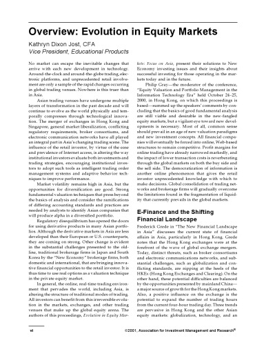 Evolution in Equity Markets: Focus on Asia