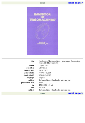 Handbook of Turbomachinery (Mechanical Engineering (Marcell Dekker))