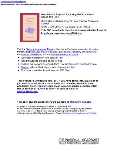 Gravitational Physics: Exploring the Structure of Space and Time (Physics in a New Era Series)