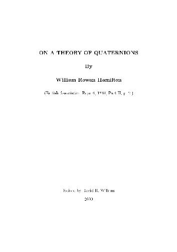 On a Theory of Quaternions