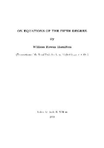 On Equations of the Fifth Degree