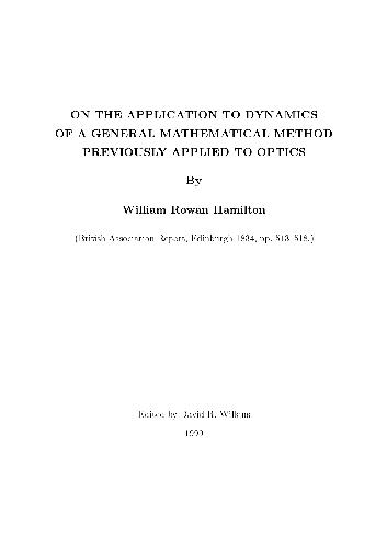 On the Application to Dynamics of a General Mathematical Method Previously Applied to Optics