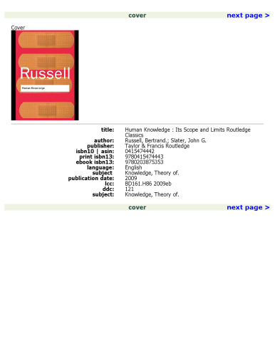 Human Knowledge: Its Scope and Limits