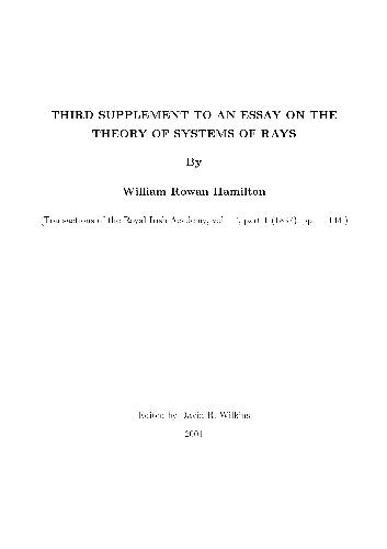 Third Supplement to an Essay on the Theory of Systems of Rays