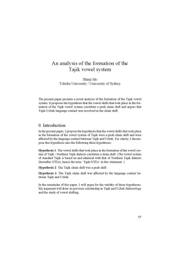 An analysis of the formation of the Tajik vowel system