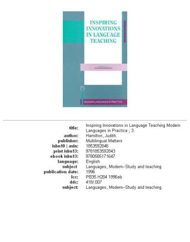 Inspiring Innovations in Language Teaching (Modern Languages in Practice, No 3)