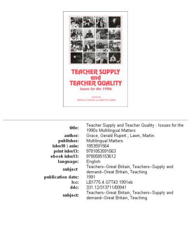 Teacher Supply and Teacher Quality: Issues for the 1990s (Multilingual Matters)
