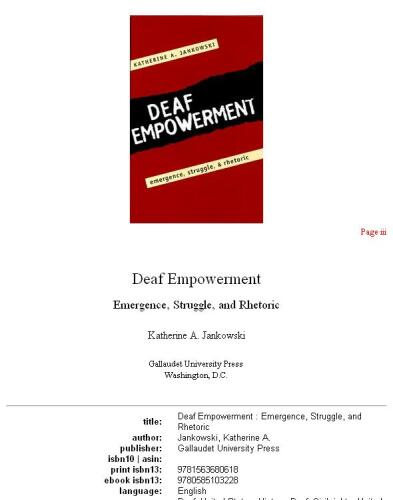 Deaf Empowerment: Emergence, Struggle, and Rhetoric