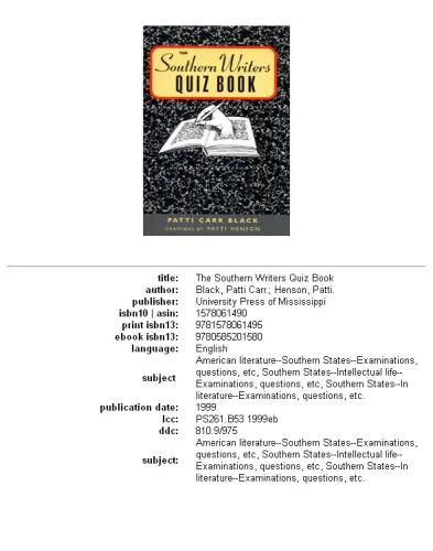 The Southern Writers Quiz Book (Muscadine Book Series)
