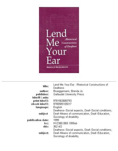Lend Me Your Ear : Rhetorical Constructions of Deafness