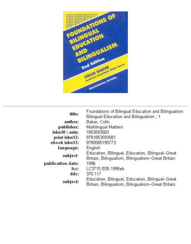 Foundations of Bilingual Education and Bilingualism (Bilingual Education and Bilingualism, 1)