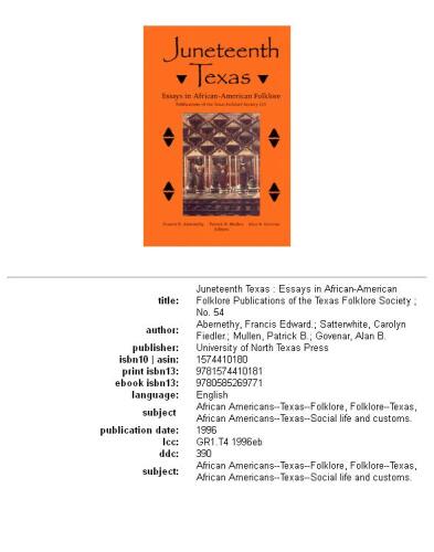 Juneteenth Texas: Essays in African-American Folklore (Publications of the Texas Folklore Society)