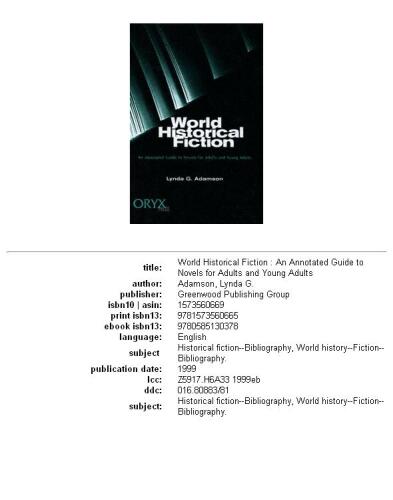 World Historical Fiction: An Annotated Guide to Novels for Adults and Young Adults