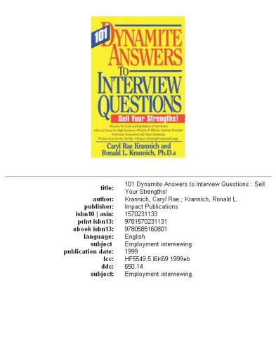101 Dynamite Answers to Interview Questions: Sell Your Strengths!