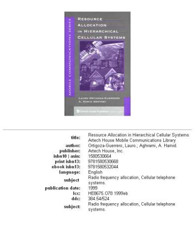 Resource Allocation in Hierarchical Cellular Systems (Artech House Mobile Communications Library)