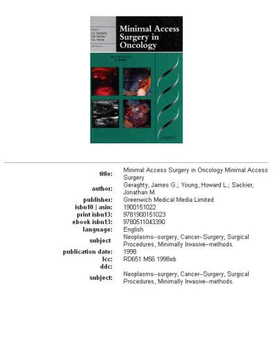 Minimal Access Surgery in Oncology