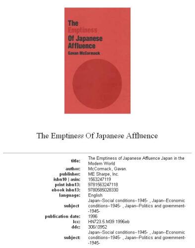 The Emptiness of Japanese Affluence (Japan in the Modern World)