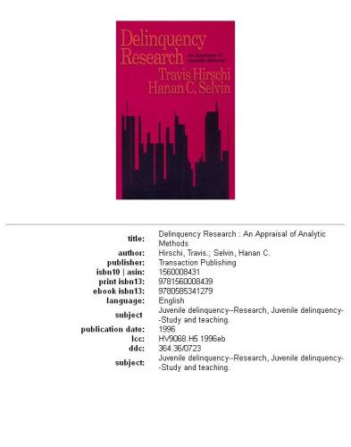 Delinquency Research: An Appraisal of Analytic Methods