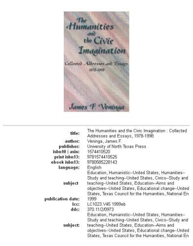 The Humanities and the Civic Imagination: Collected Addresses and Essays 1978-1998