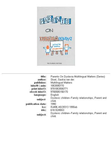 Parents on Dyslexia (Multilingual Matters (Series).)