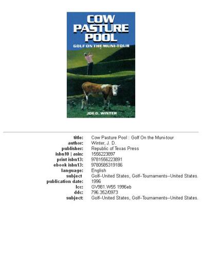 Cow Pasture Pool: Golf on the Muni-Tour