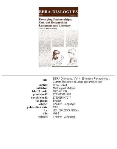 Emerging Partnerships: Current Research in Language and Literacy (Bera Dialogues)