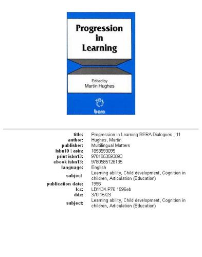 Progression in Learning (Bera Dialogues ; 11)
