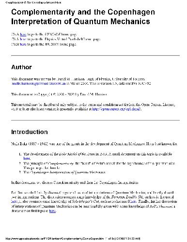 Complementarity and the Copenhagen Interpretation of Quantum Mechanics