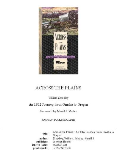 Across the Plains: An 1862 Journey from Omaha to Oregon