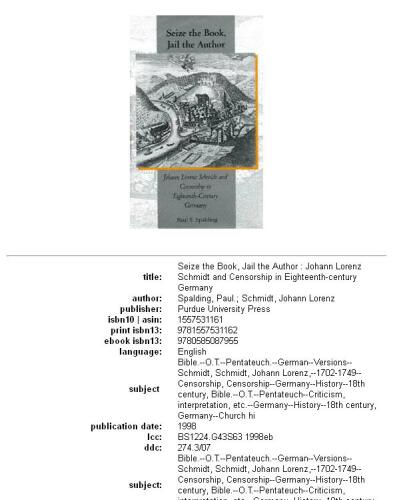 Seize the Book, Jail the Author: Johann Lorenz Schmidt and Censorship in Eighteenth-Century Germany