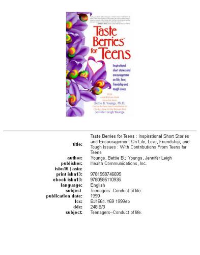 Taste Berries for Teens: Inspirational Short Stories and Encouragement on Life, Love, Friendship and Tough Issues