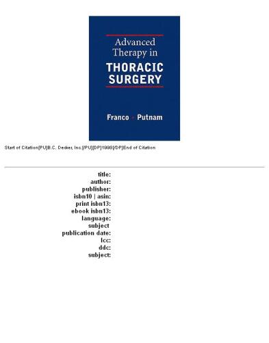 Advanced Therapy in Thoracic Surgery 1st edition