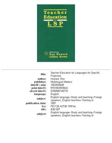 Teacher Education for Languages for Specific Purposes
