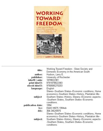 Working Toward Freedom Slave Society and Domestic Economy in the American South