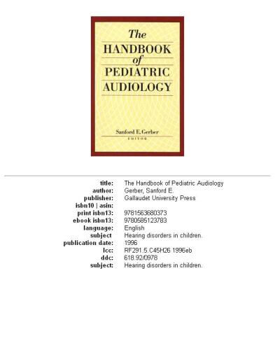 The Handbook of Pediatric Audiology