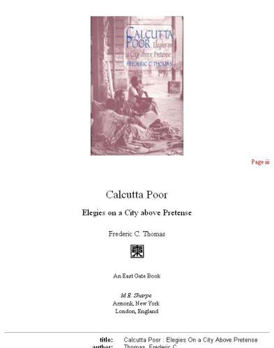 Calcutta Poor: Elegies on a City Above Pretense