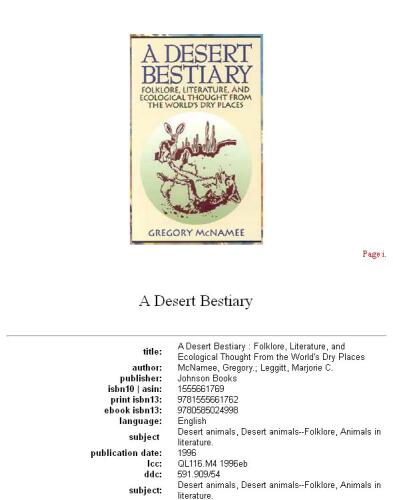 A Desert Bestiary: Folklore, Literature, and Ecological Thought from the World's Dry Places