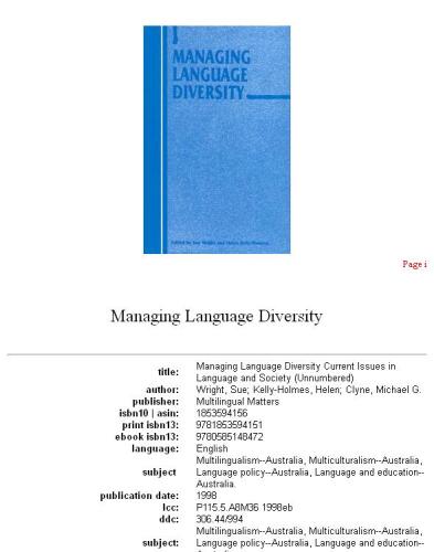 Managing Language Diversity (Current Issues in Language and Society)